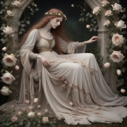 ai generated romantic medieval inspired woman with roses featuring pre raphaelite style soft textures and intricate detail in a warm atmosphere download 2025 04 08t072126 970