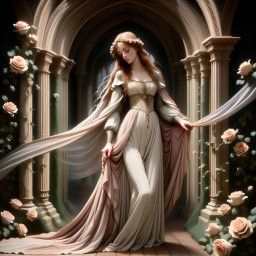 ai generated romantic medieval inspired woman with roses featuring pre raphaelite style soft textures and intricate detail in a warm atmosphere download 2025 04 08t072131 466